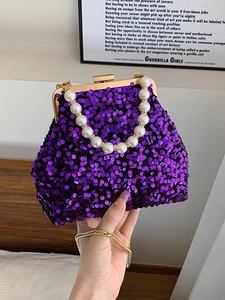 Damen Pailletten Muschel Umhängetasche Mode Künstliche Perlengriff Kette Crossbody Tasche Luxus Abendtasche Bankett Party Elegante Damen Handtasche