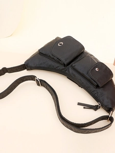 Grand sac bandoulière demi-lune en cuir PU noir avec sangle réglable pour femmes