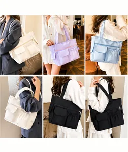Borsa tote in tela multitasche in quattro colori per viaggio e moda casual di grande capacità