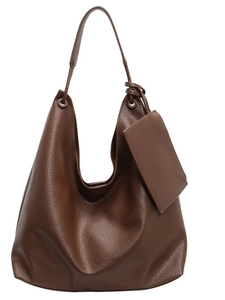 Grand sac cabas marron foncé en cuir grainé avec petite pochette et bandoulière