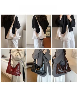 Collage of chic large Hobo underarm bags in cream, burgundy, black, and brown colors