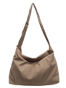 Braune plissierte Cord-Schultertasche mit großem Fassungsvermögen und verstellbarem Gurt
