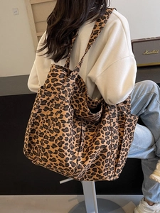 Women's Leopard Print Canvas Tote Bag Large Capacity Shoulder Bag Urban Simple Fashion Casual Shopping Travel Handbag