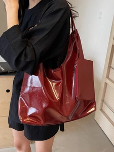 Women Large Capacity Glossy PU Leather Tote Bag Set Versatile Korean Style Shoulder Bag With Matching Sub-bag For Commute