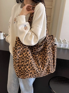 Moda Stampa Leopardata Borsa Tote in Tela Donna Grande Capacità Borsa a Tracolla Casual Pendolare Borsa a Mano Multi-Tasca Mamma Borsa