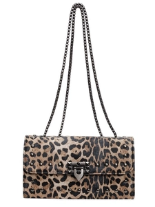 Sac bandoulière tendance à imprimé léopard avec clous et chaîne en style rétro