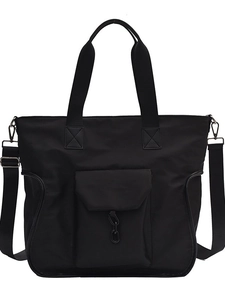 Large capacity black waterproof nylon tote bag with utility pocket and chain detail