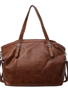 Large vintage brown tote bag with star rivets and leather texture for women