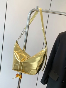 Bolso Hobo de PU Metálico para Mujer Patrón de Cocodrilo Bolso de Hombro Con Cadena Cordón de Cuentas de Ámbar Moda Y2K