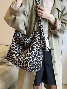 Stylish large capacity leopard print canvas hobo bag with trendy knot shoulder strap