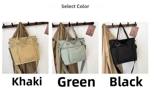 Detailed comparison of large canvas tote bags in khaki, green, and black colors