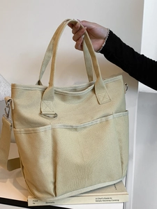 Women Casual Canvas Tote Bag Large Capacity Multi Pocket Shoulder Crossbody Bag For Commuting Travel School Handbag