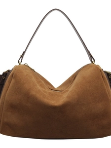 Minimalist brown suede crescent underarm bag with leather shoulder strap for women
