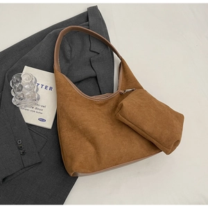 Ensemble sac à main vintage marron en suédine avec petite pochette zippée assortie