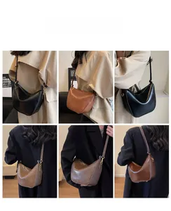 Model display of hobo shoulder bags in retro colors for various carrying styles