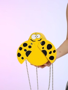 Ladybug Shape Mini Crossbody Bag PU Leather Polka Dot Shoulder Bag With Metal Ball Chain Cartoon Eye Design For Women Kids
