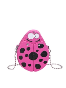 Vibrant rose red ladybug PU leather crossbody bag for kids with silver chain strap