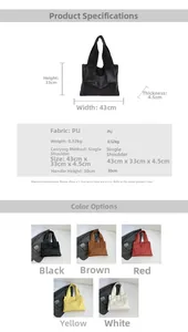 Detailed size chart and specifications for the large capacity PU leather tote handbag