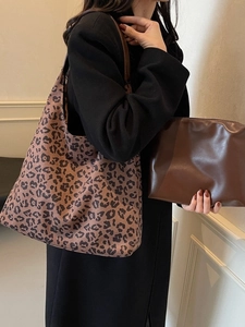 Sac Fourre-tout Vintage Imprimé Léopard pour Femmes Grande Capacité en Suède et Toile Rétro Mode Déplacement Sac à Épaule Quotidien Hobo Handbag
