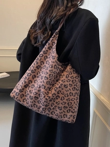 Grand sac cabas rétro à imprimé léopard pour femme avec bandoulière en toile robuste