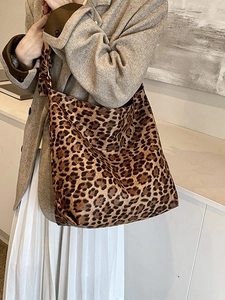 Large leopard print canvas tote bag with silk scarf accessory for women office commuting
