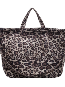 Large capacity leopard print tote bag with durable canvas texture and wide shoulder strap