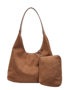 Sac hobo vintage en daim marron pour femme avec grande capacité et pochette assortie