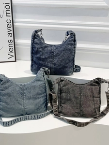 Women Retro Denim Hobo Bag Casual Water Washed Denim Shoulder Bag Large Capacity Crossbody Bag Trendy Commuting Handbag