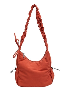 Lichtoranje puffer hobo-tas met een geplooide schouderriem en zwarte trekkoorden