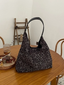 Vintage Leopard Print Tote Bag Women Korean Casual Large Capacity Shoulder Bag Autumn Fashion Canvas Hobo Bag