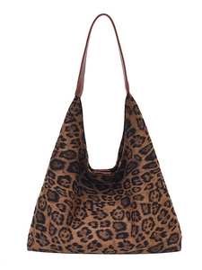 Classic leopard print hobo tote bag with brown leather strap in a large capacity design