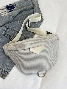 Women Corduroy Chest Bag Waist Bag Casual Striped Crossbody Shoulder Bag With Adjustable Strap Metal D-Ring Geometric Patch Autumn Winter Fashion Small Bag