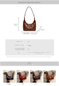 Dimensioni dettagliate e selezione colori della borsa a mezzaluna in pelle PU minimalista