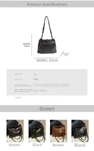 Dettaglio della grande borsa tote in pelle PU con dimensioni 33x25x8cm e catenella