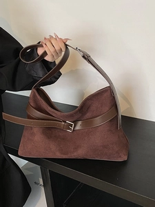 Sac à Épaule Femme en Cuir PU Dépoli Maillard Grande Capacité Vintage Hobo Tote Avec Boucle de Ceinture Pour Le Quotidien