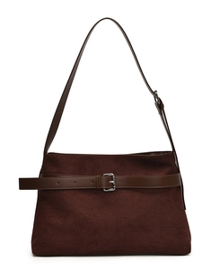 Sac cabas en daim marron mat avec bandoulière en cuir et boucle décorative pour femme