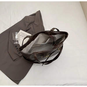 Deep coffee large tote bag interior view with spacious lining and inner zipper pocket