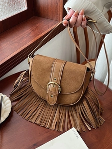 Retro Tassel Crossbody Bag For Women Vintage PU Leather Frosted Suede Saddle Bag Bohemian Fringe Shoulder Bag Casual Purse