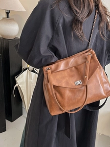 Borsa a Tracolla Donna in Pelle PU Vintage Borsa Tote Grande Capacità Con Catena E Chiusura a Girello Moda Pendolare