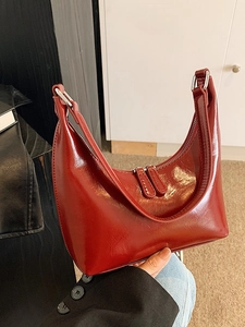 Borsa Hobo in Pelle Sintetica PU Lucida Retrò da Donna Borsa a Spalla Sottobraccio Minimalista Con Doppia Cerniera Elegante Borsa a Mano per Pendolarismo