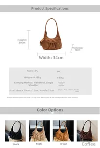 Detailed size specifications for large capacity vintage PU leather hobo shoulder bag