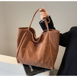 Retro brown suede tote bag with large capacity and stylish slim shoulder straps