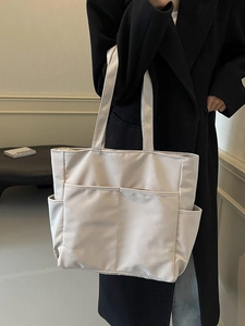 Sac Cabas en Tissu Oxford Léger et Simple de Style Japonais pour Femmes Grande Capacité Multi Poches Sac à Épaule Quotidien Bureau Décontracté