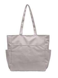 Sac fourre-tout gris en nylon avec poches multiples et bandoulière pour le quotidien