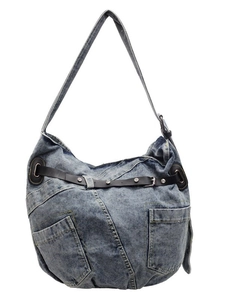 Japanische Retro Denim Umhängetasche mit Vintage-Waschung und Nietengürtel