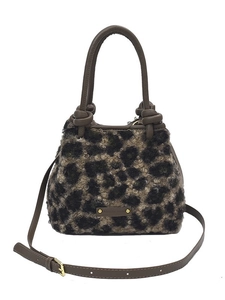 Secchiello alla moda con stampa leopardata in ecopelliccia e manici in pelle scura