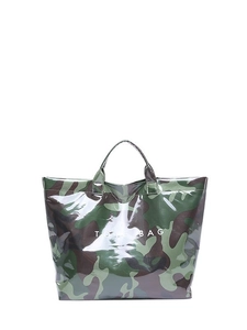 Glossy camouflage print tote bag with large capacity and white TOTE BAG text print