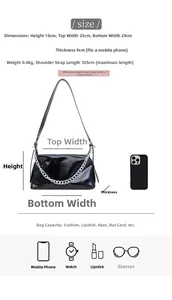 Spécifications détaillées de taille pour le sac à bandoulière plissé noir avec chaîne