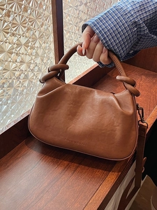 Borsa a nuvola retrò marrone con manico annodato e tracolla regolabile