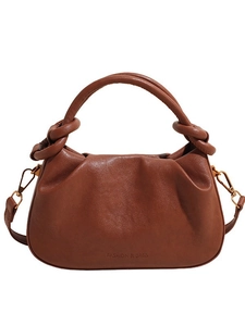 Borsa a mano marrone a pieghe da donna, versatile borsa a spalla e a tracolla chic
